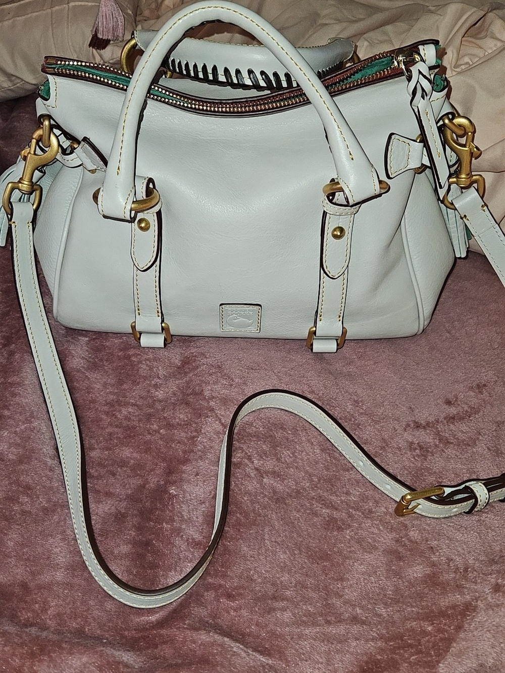 Dooney & Bourke Ecru Regular Size Florentine w/Gold Hardware and Crossbody Strap